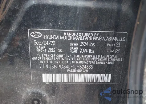 2020 Hyundai Elantra Sel from USA, damaged, VIN 5NPD84LF1LH624835
